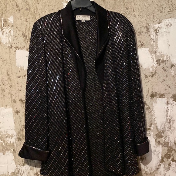 St. John Evening Gorgeous Black Sparkling Tuxedo Jacket Great Vintage Condition